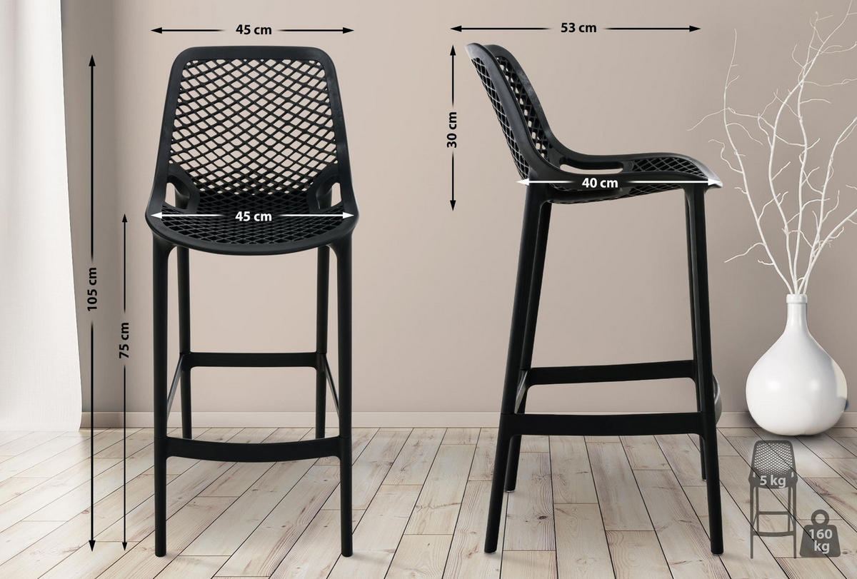 BARHOCKER Kunststoff schwarz - Schwarz, Kunststoff (45/105/53cm) - CLP