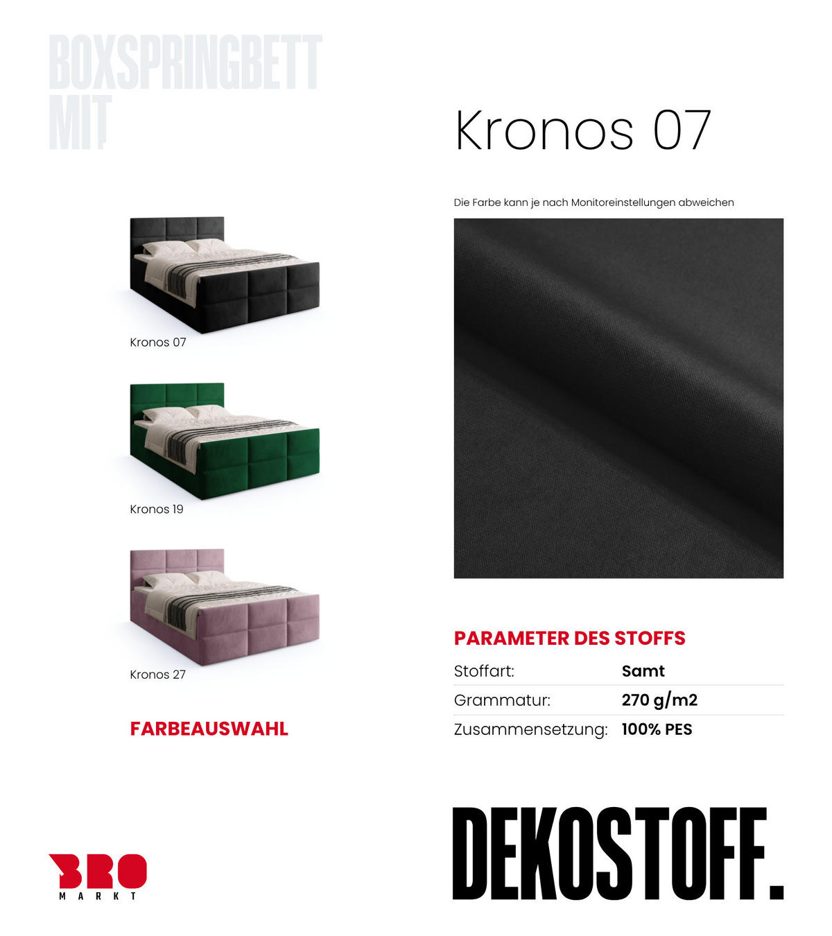 BOXSPRINGBETT Boston Duo Mit Bettkasten, Topper und Matratze Schwarz Kronos 07 180x200 cm - Schwarz, Textil (180/200cm) - Bromarkt