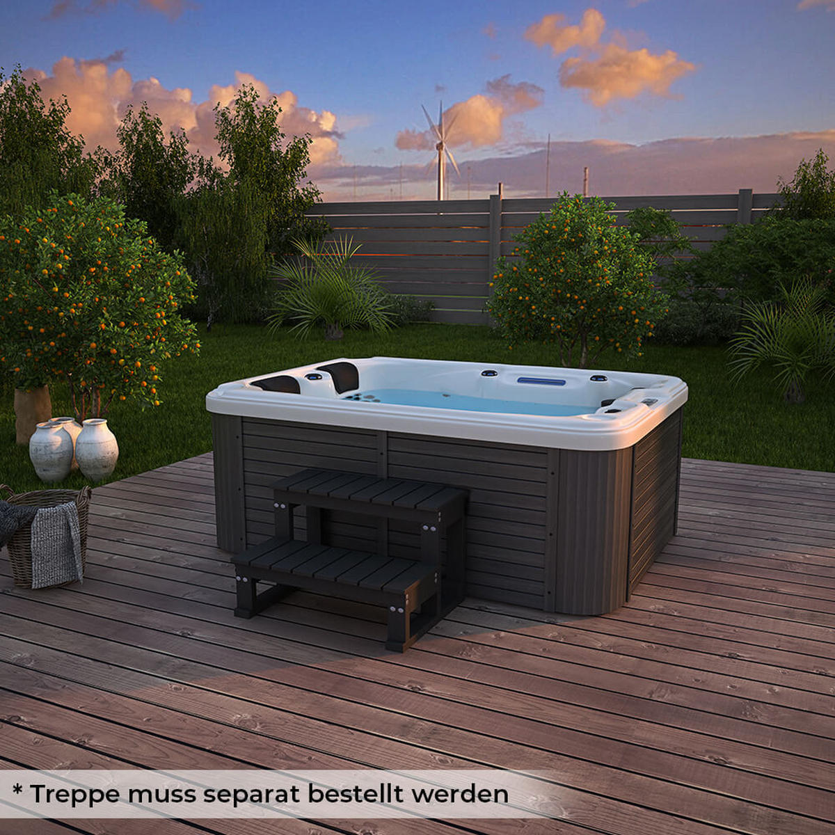 OUTDOOR WHIRLPOOL BEACH - Ausstattung: Pure - Anthrazit, Kunststoff (210/83/155cm) - Home Deluxe