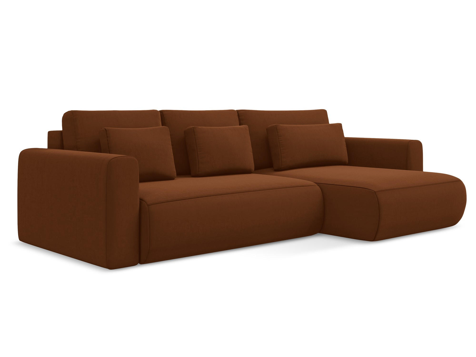 ECKSOFA mit Schlaffunktion Samt Stoff Orange - Terracotta/Schwarz, Kunststoff/Textil (278/149cm) - Makamii