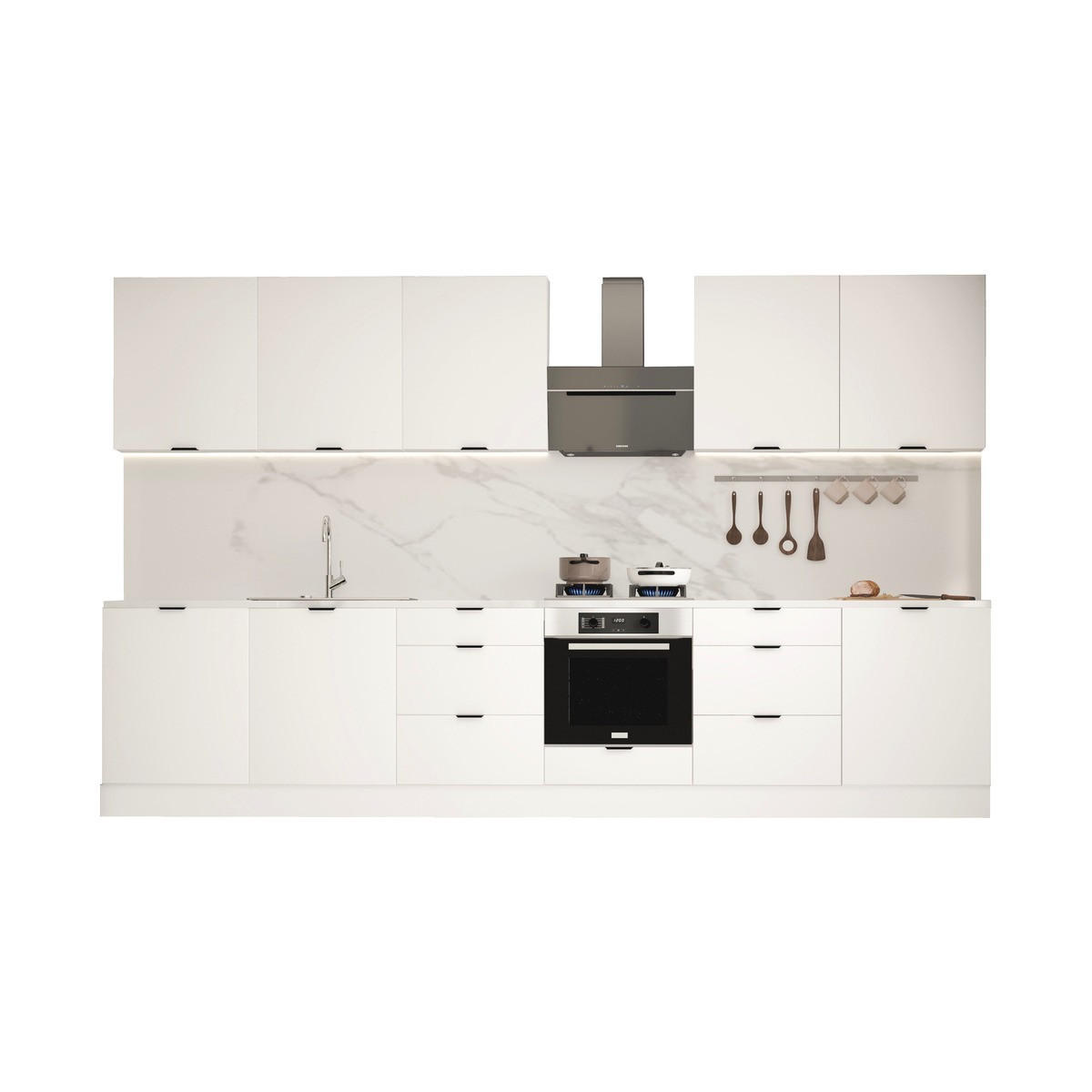 KÜCHENZEILE – 360 cm – KU-SA02 – Lunara – Weiß Matt – ohne E-Geräte - Weiß, Holzwerkstoff (360/204/52cm) - hi-markt