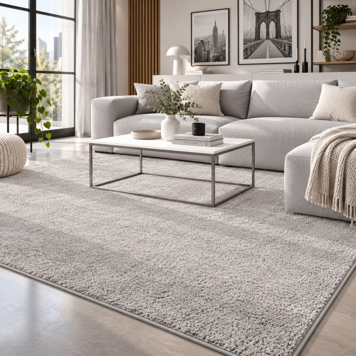 HOCHFLOR VELOURS TEPPICH MONA - Silberfarben, Textil (160/200cm) - Snapstyle
