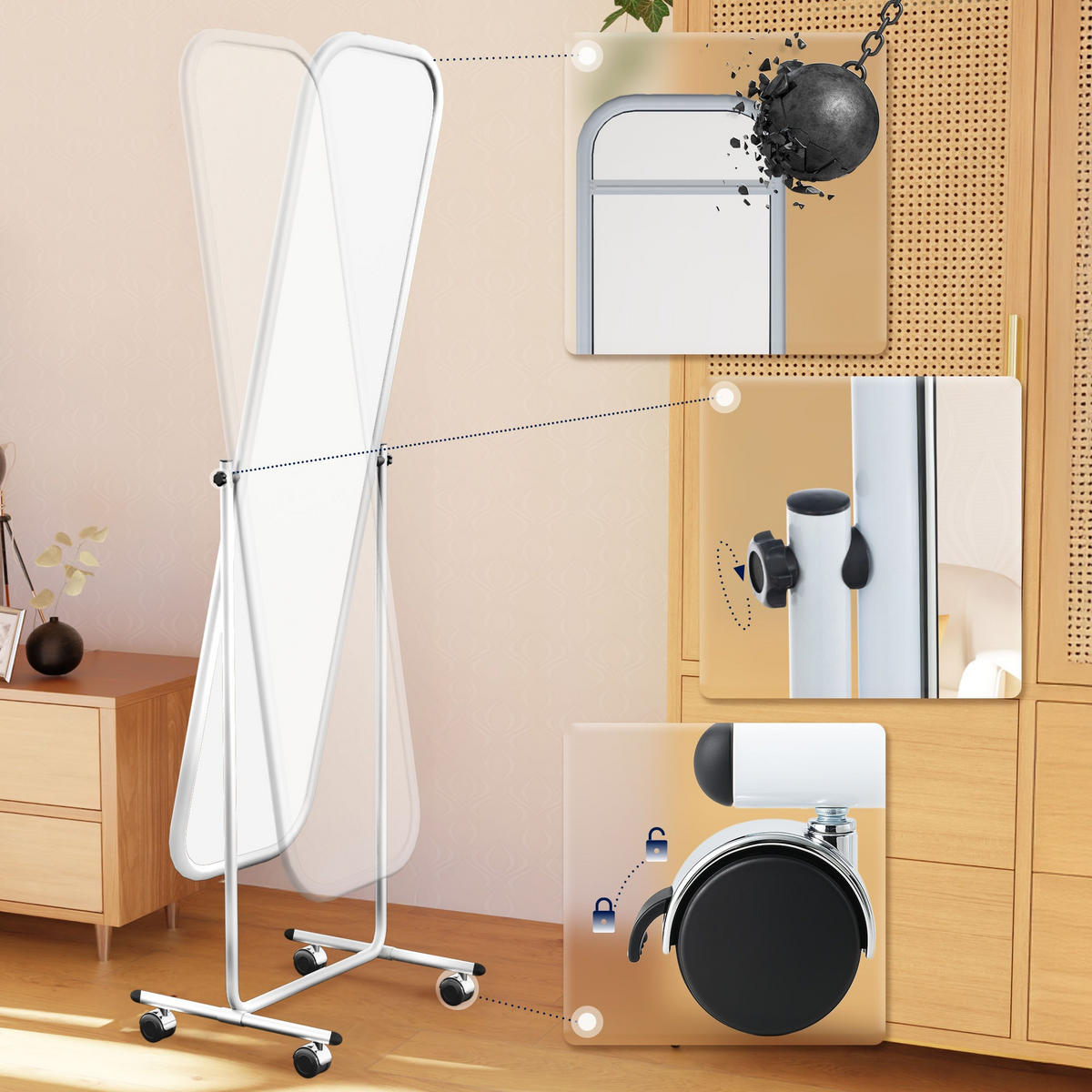 STANDSPIEGEL eckig 48/45/166 cm Metall weiß - Weiß, Metall (48/166/45cm) - CLP