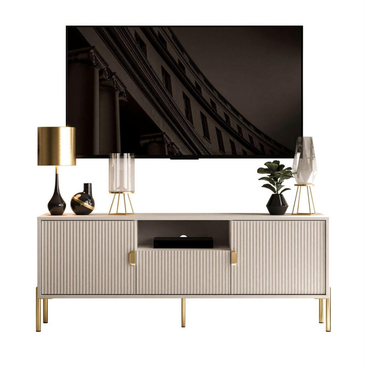 TV Schrank DALIA 155 cm - Kaschmir/Goldfarben, Holzwerkstoff (155/58/40cm) - Lookway
