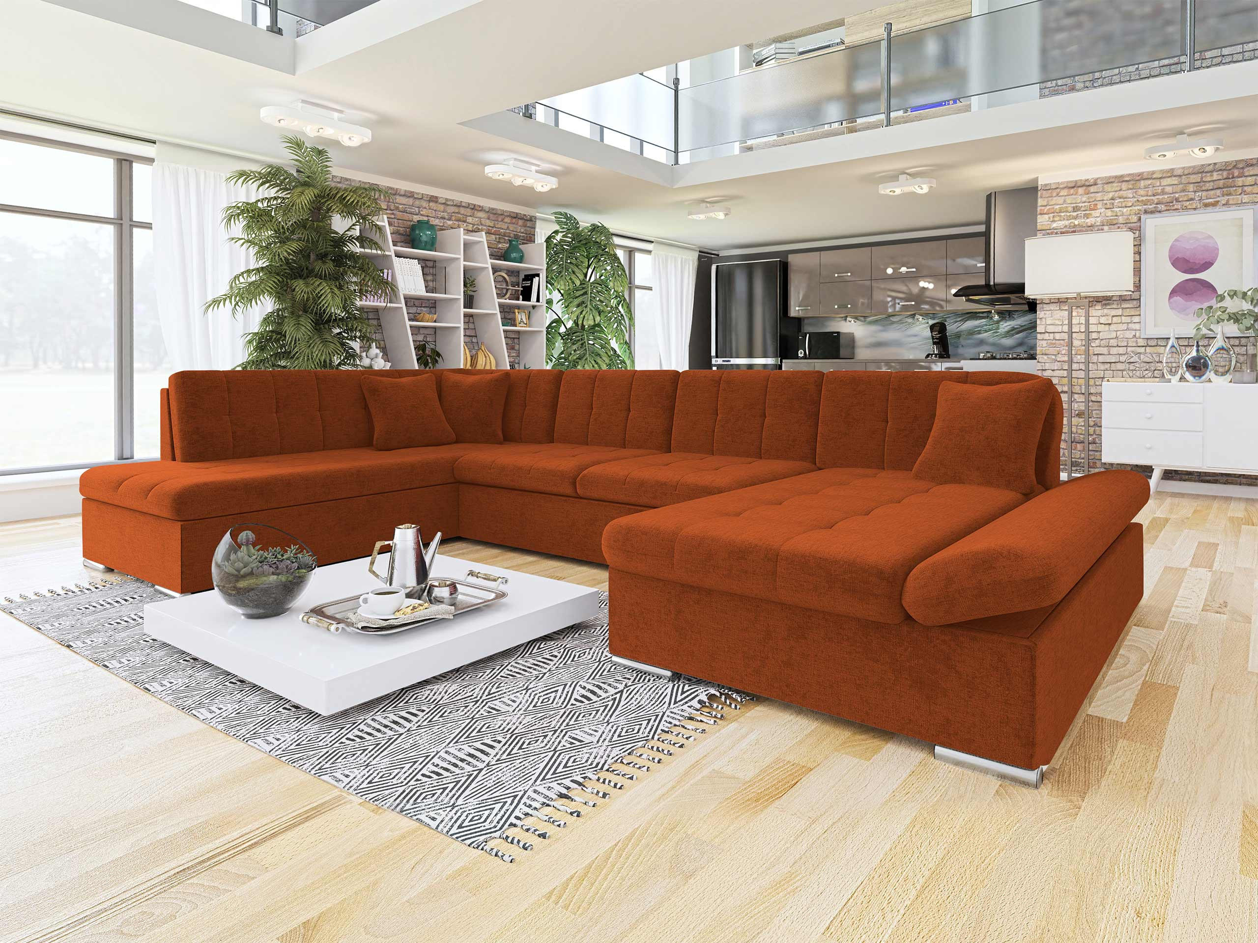 ECKSOFA Bergen, Seite: Rechts - Silberfarben/Terracotta, Holz/Textil (345/76/205cm) - MIRJAN24