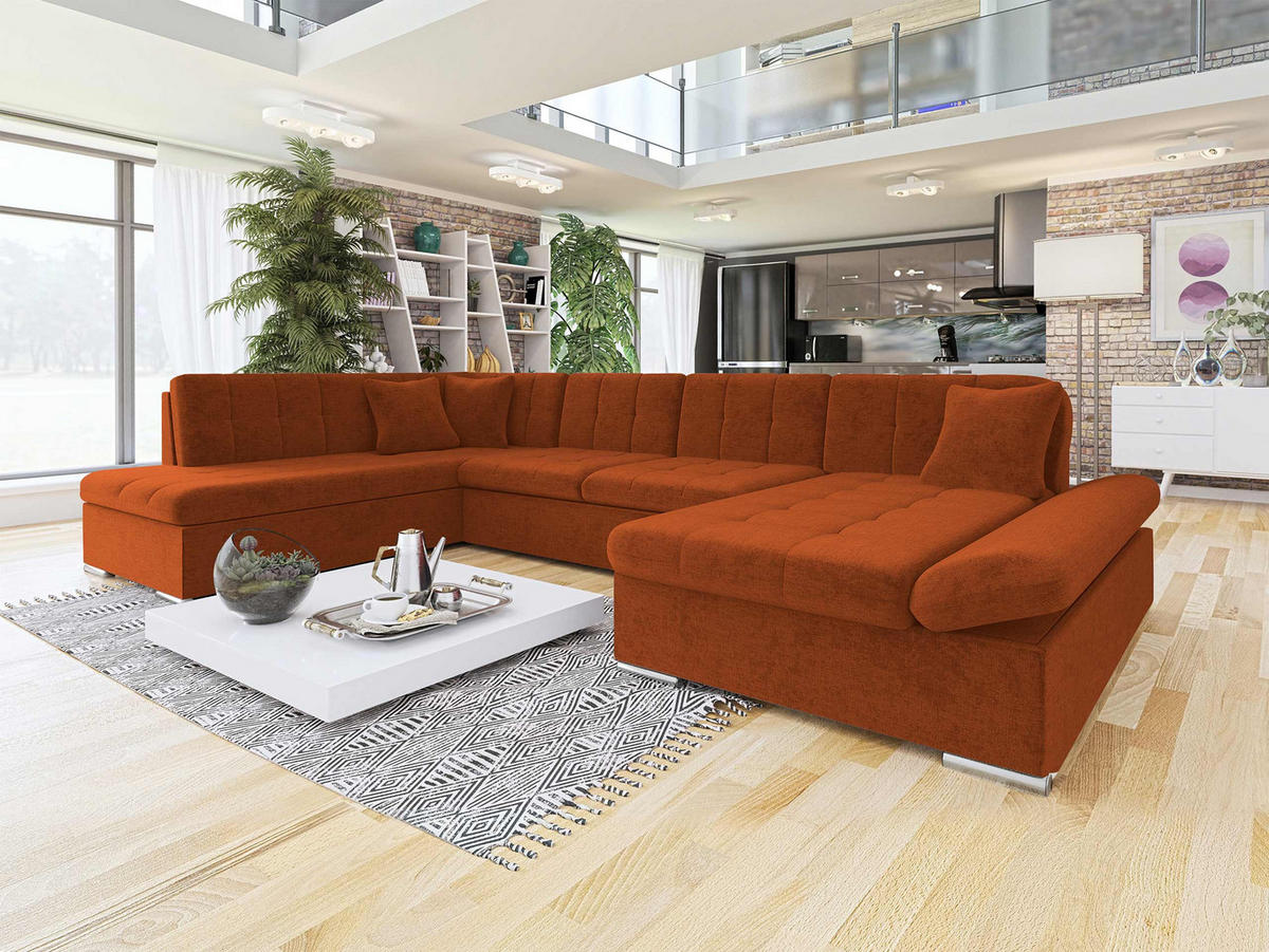 ECKSOFA Bergen, Seite: Rechts - Silberfarben/Terra cotta, Holz/Textil (345/76/205cm) - MIRJAN24