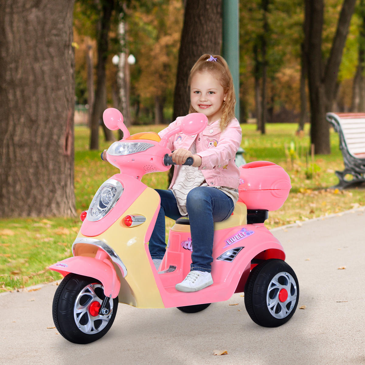 ELEKTRO Kindermotorrad Elektromotorrad Elektroauto Kinderfahrzeug Dreirad 3 km/h - Rosa, Kunststoff (108/51/75cm) - HOMCOM