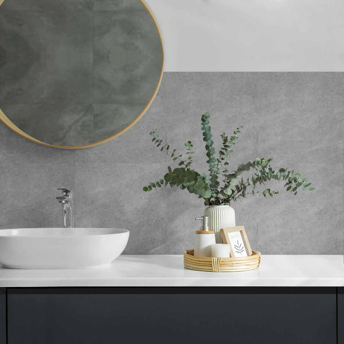 WANDPANEEL 9 Stück 30x30 cm selbstklebend Cemento - Grau, Kunststoff (30/1.6/30cm) - Wallfluent