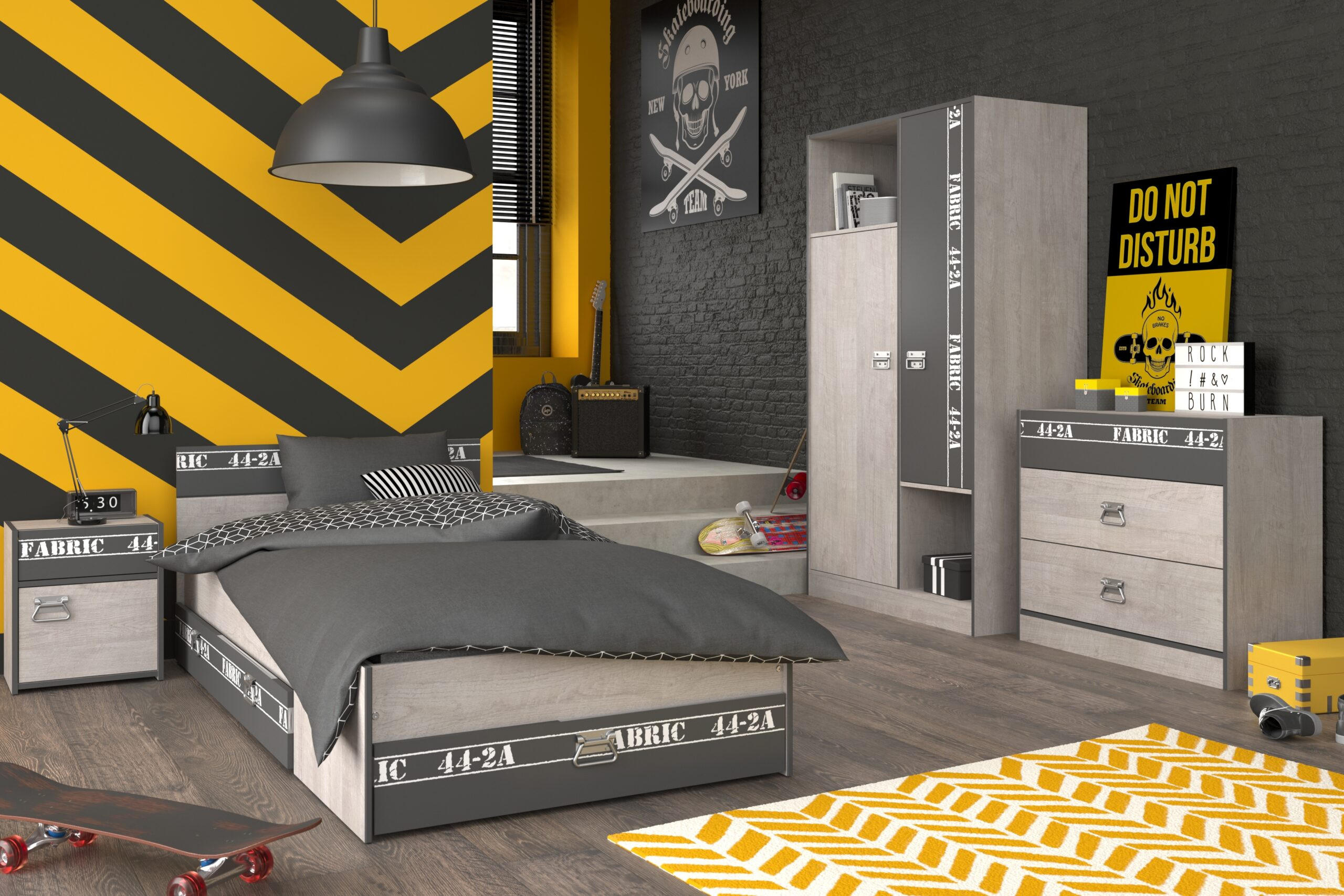 JUGENDZIMMER Fabric 1 in Esche und Grau 5 teilig - Braun, Holzwerkstoff (120/200/80cm)