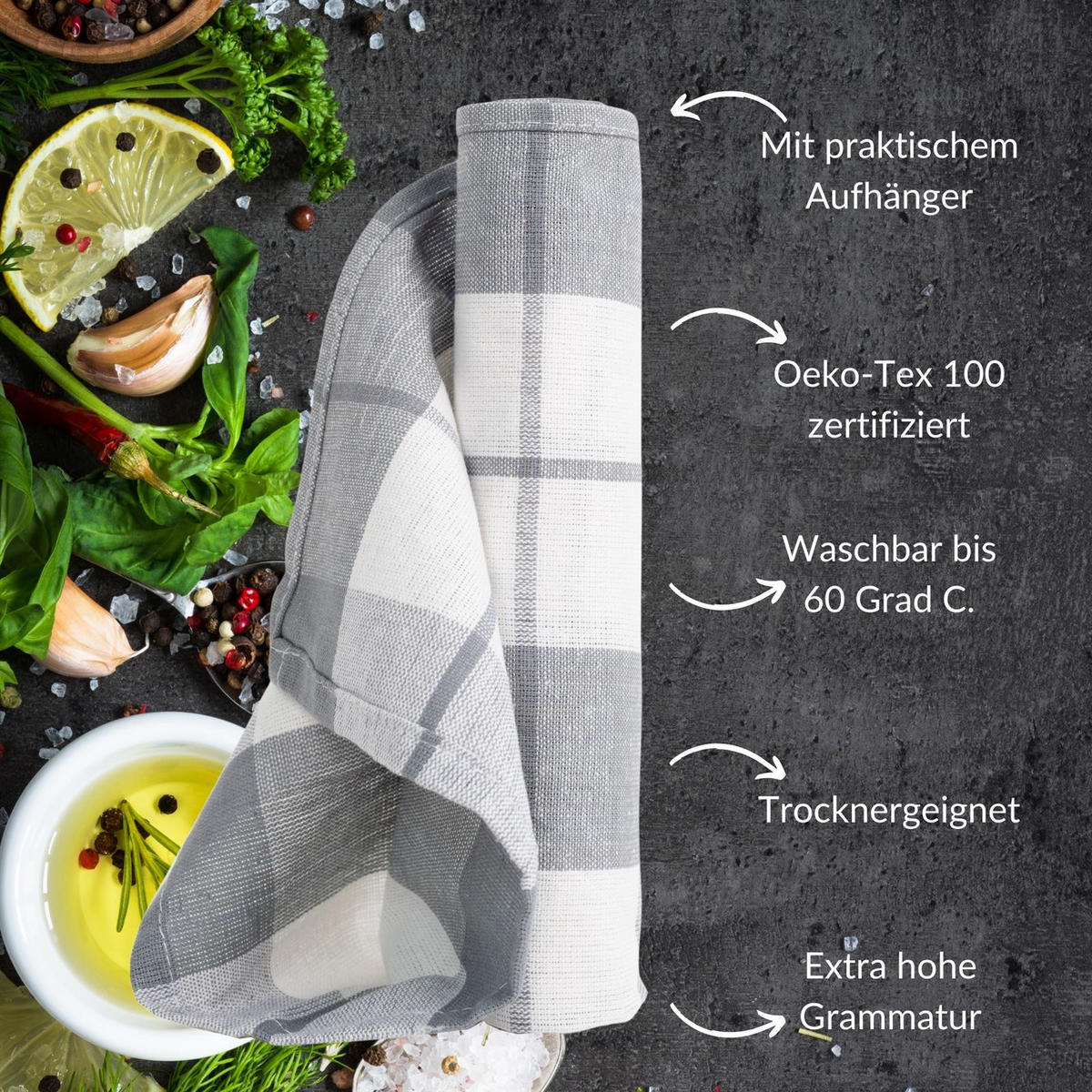GESCHIRRTÜCHER 50x70 cm im 12er Set aus 100% Baumwolle, Küchentücher Grau - Grau, Textil (50/70cm) - Carpe Sonno