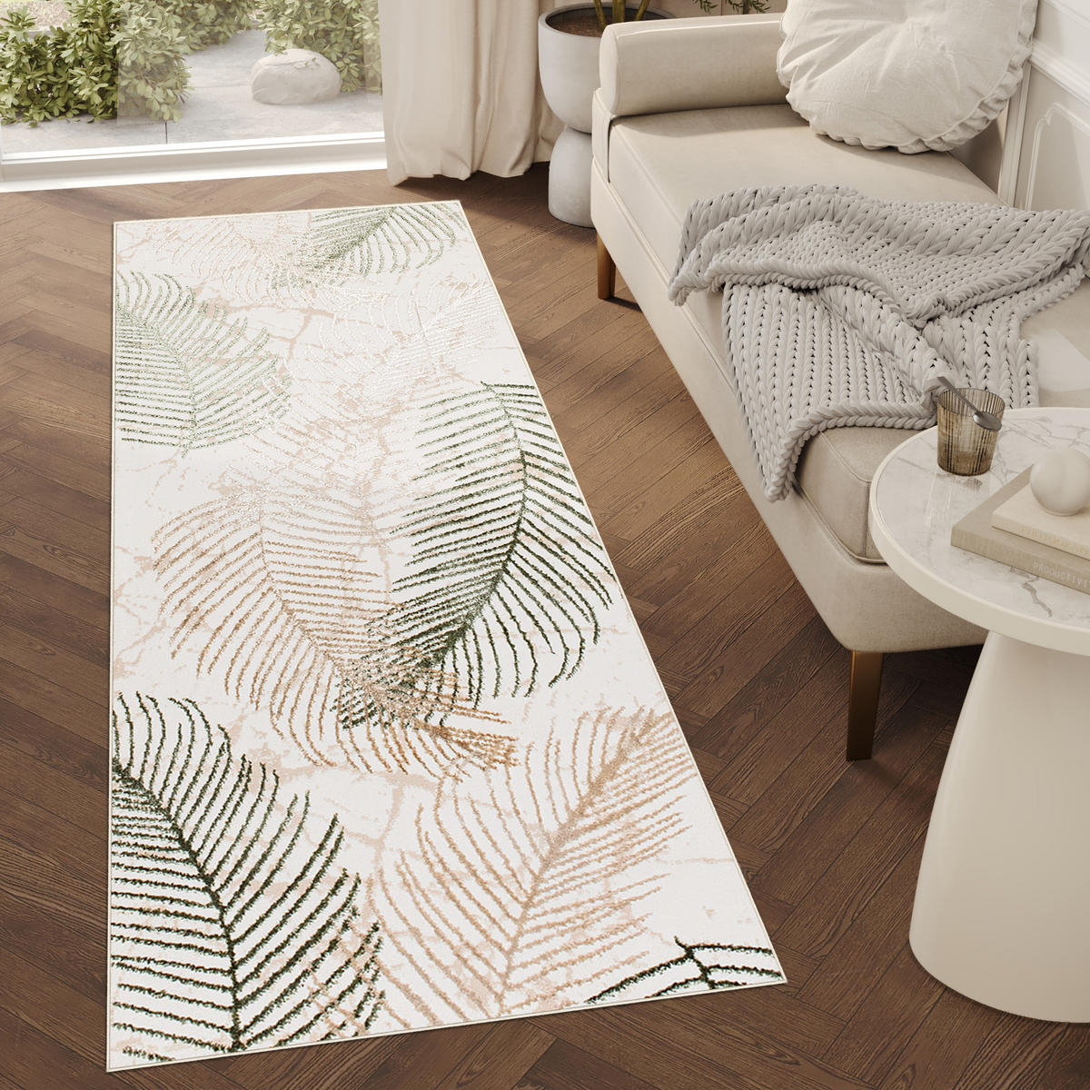 LÄUFER Crystal Hellgrün Palmenblätter 80/1300 cm - Hellgrün, Textil (80/1300cm) - Tapiso