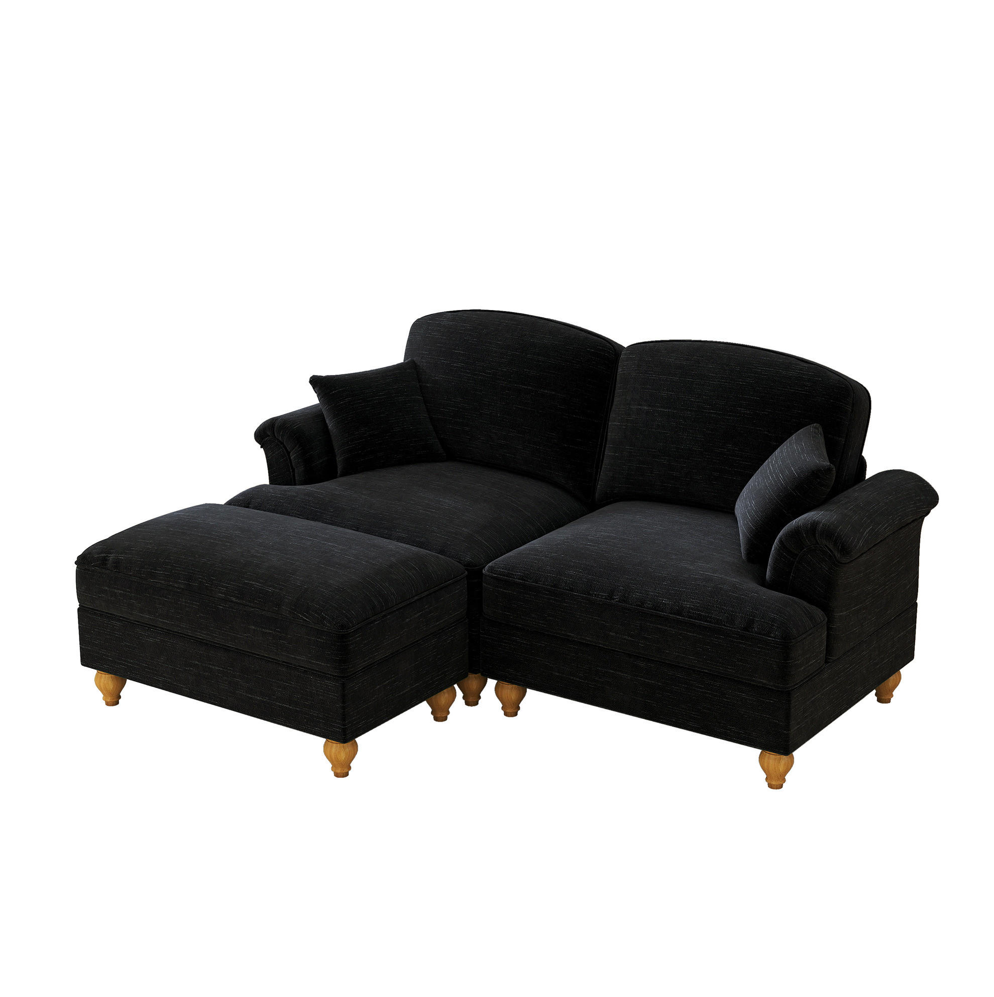 MODULARES Ecksofa Chenille mit Hocker L-Form 194/140/93 cm Schwarz - Schwarz, Textil (140/194cm) - Redom