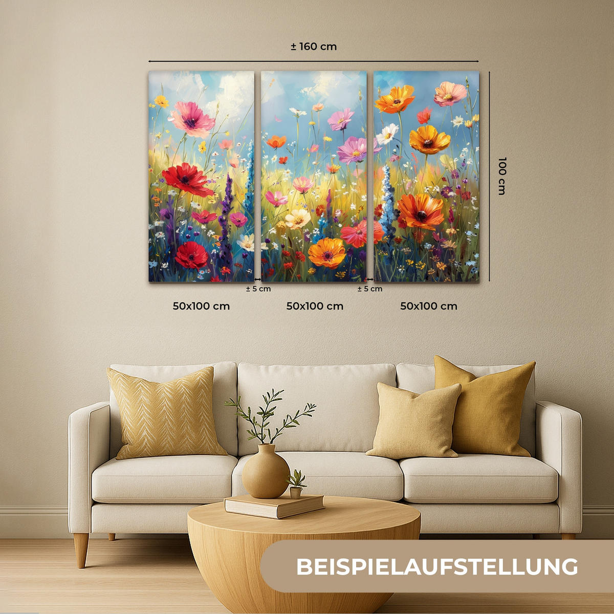 LEINWANDBILD 3er Set Blumen - Frühling - Farbenfroh - Sommerlich 150x100 cm - Orange, Textil (150/100cm) - MuchoWow