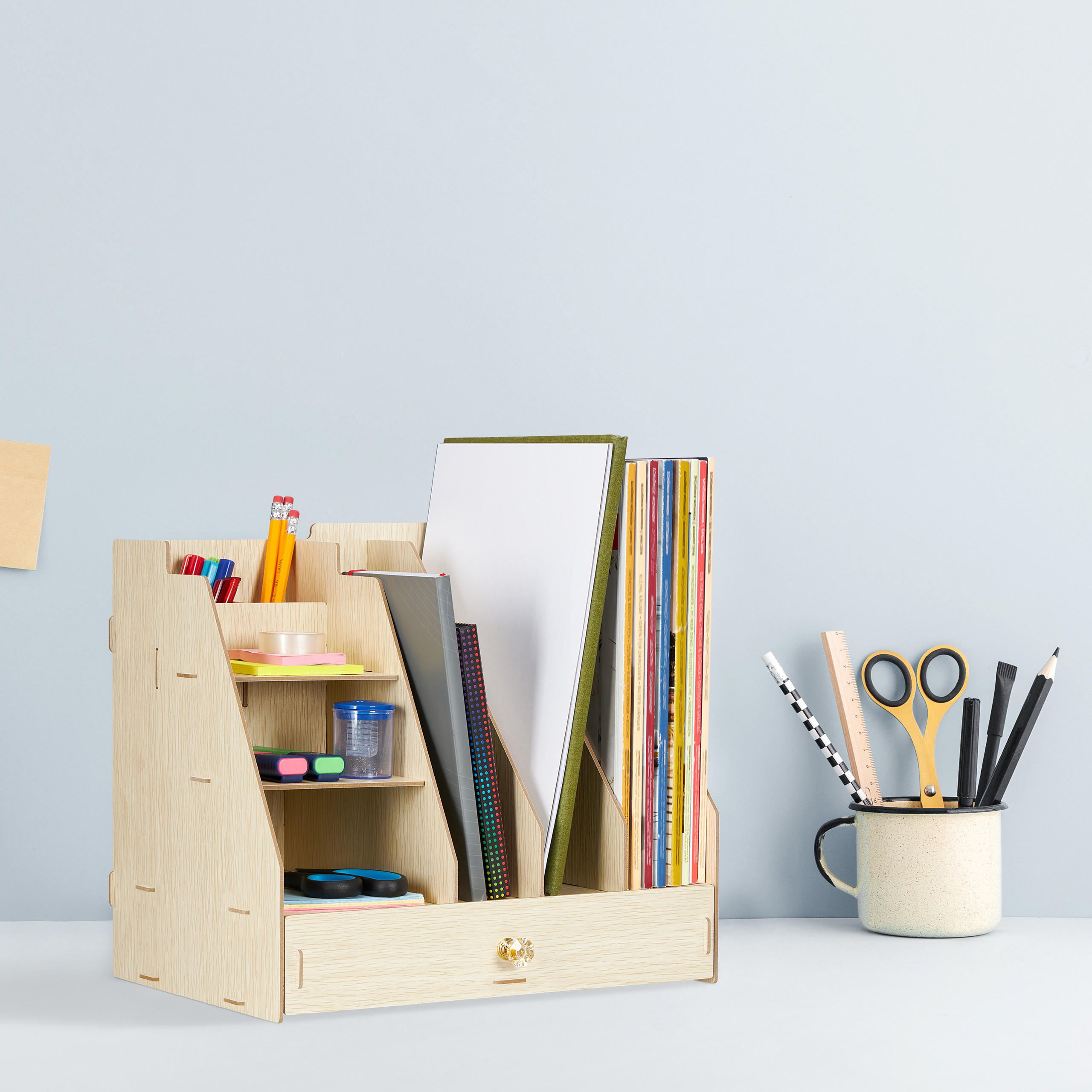 SCHREIBTISCH-ORGANIZER - Hellbraun, Holzwerkstoff (24/33/29.5cm) - Relaxdays