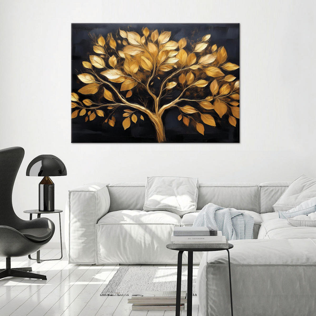 WANDBILD goldener blätterbaum - Goldfarben, Textil (60/40cm) - Feeby