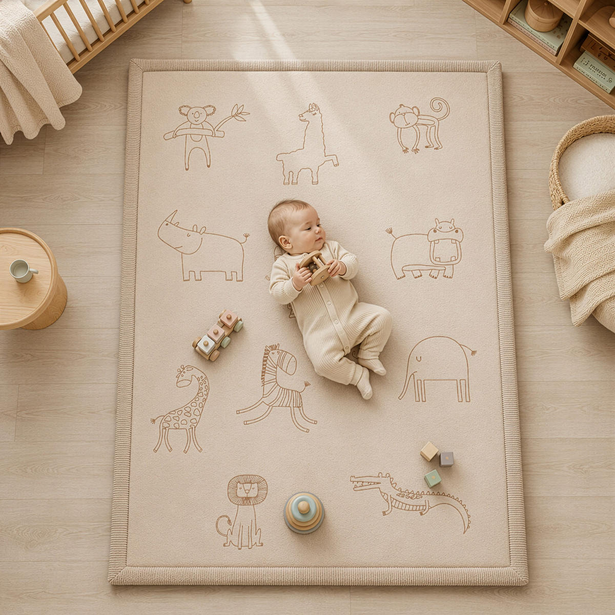 KRABBELTEPPICH samtweich und kuschelig "Afrika" 120x170cm - Beige, Textil (120/170cm) - Sanosoft