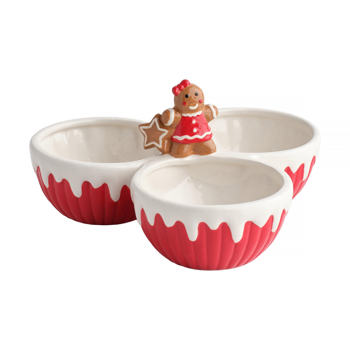 SERVIERTELLER Gingerbreadman triple, rot, 10.5 x 21.5 x 20 cm, Dekorative Weihnachtsdeko - Rot, Stein (21.5/10.5/20cm) - home&you