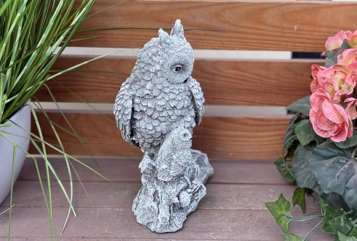STEINFIGUR Eule Eulen Eulenpäärchen frostfest massiv - Grau, Stein (16/23/12cm) - stoneandstyle