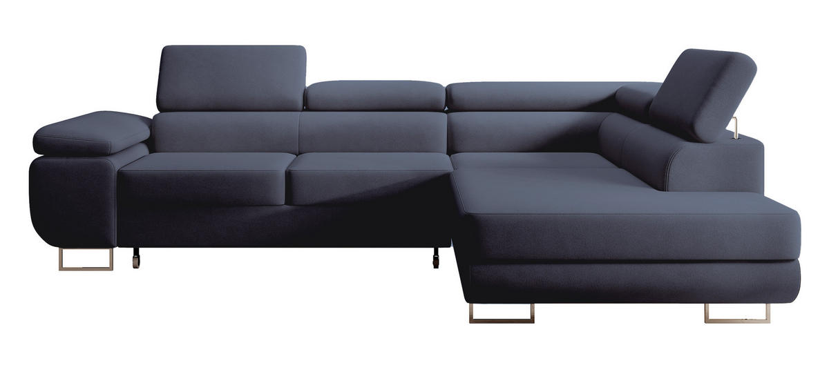 ECKSOFA Stevil Dunkelblau Velours - Silberfarben/Dunkelblau, Textil/Metall (275/203cm) - Selsey