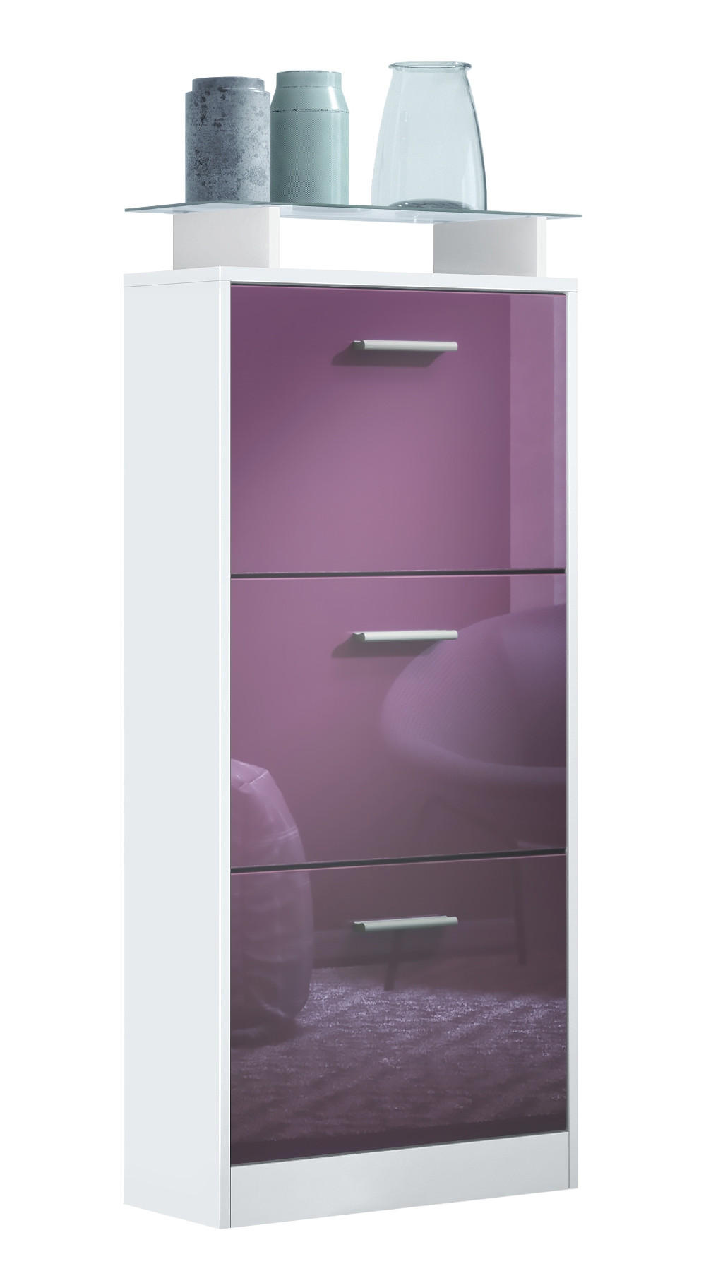 SCHUHSCHRANK Lavia Front in Brombeer Hochglanz - Brombeere, Holzwerkstoff (46/128/23cm) - Vladon