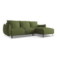 ECKSOFA mit Schlaffunktion Chenille Stoff Grün - Dunkelgrün/Schwarz, Textil/Metall (242/162cm) - Makamii