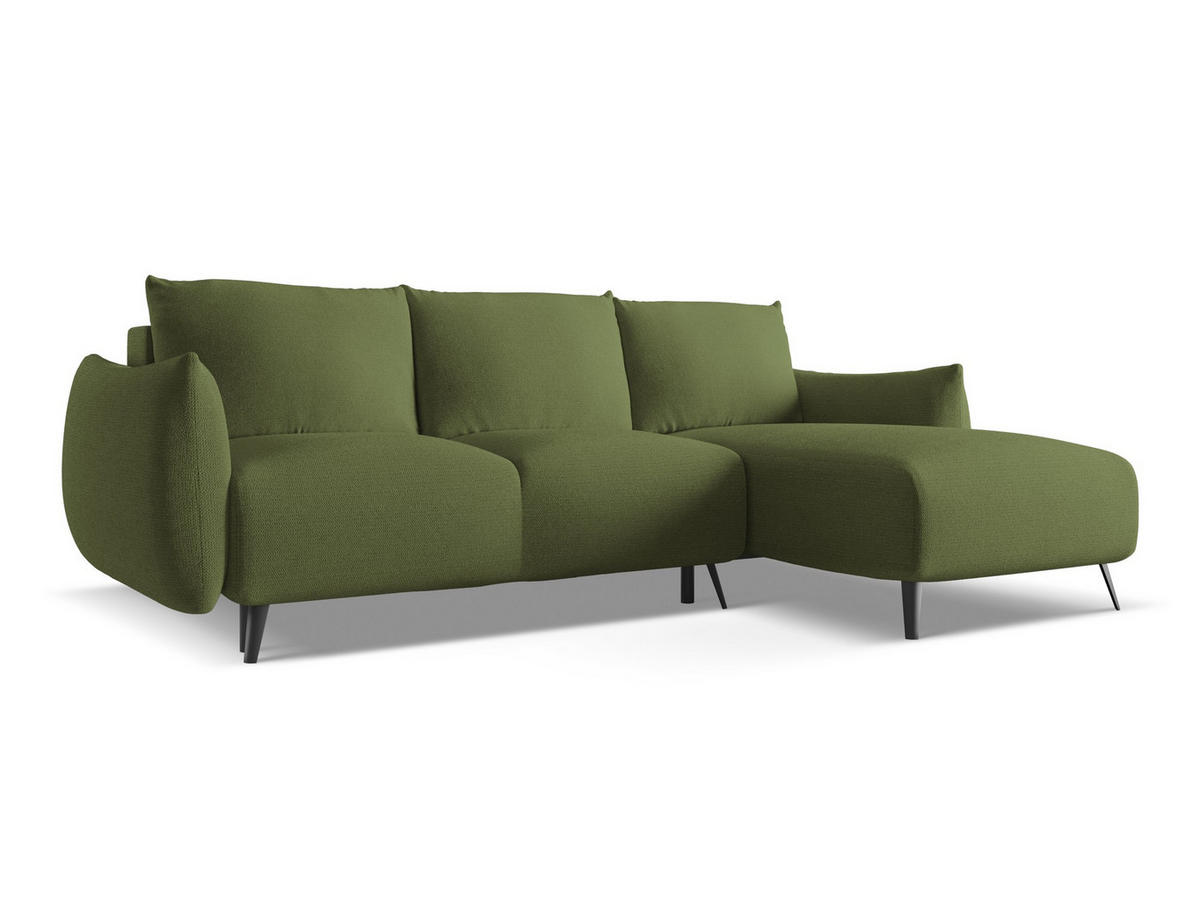 ECKSOFA mit Schlaffunktion Chenille Stoff Grün - Dunkelgrün/Schwarz, Textil/Metall (242/162cm) - Makamii