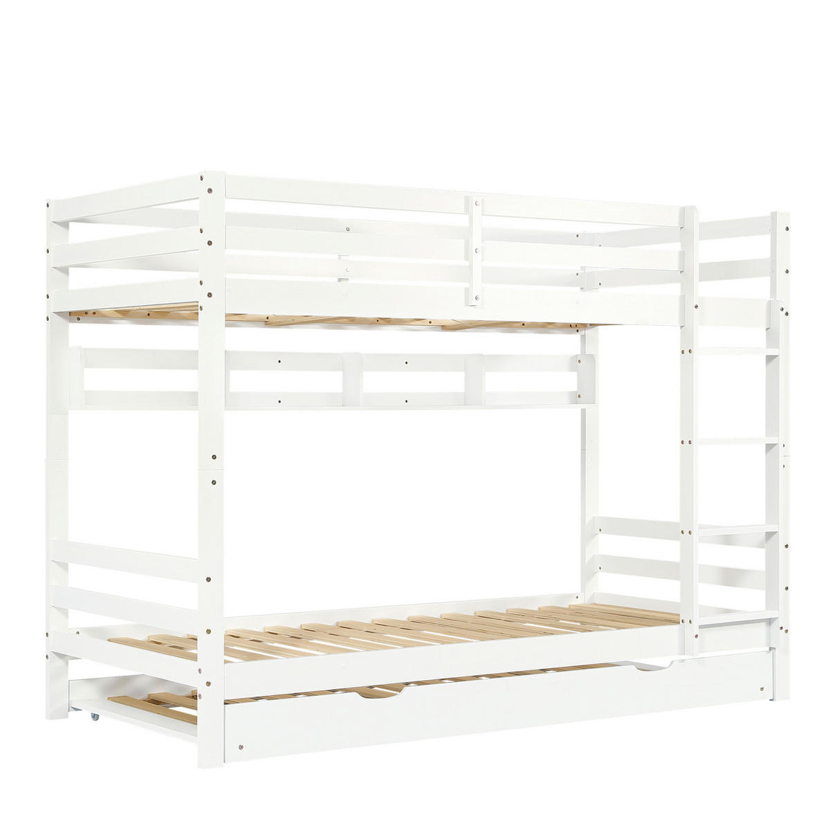 ETAGENBETT 90/200 cm Weiß mit Ausziehbett und Regal - Weiß, Holz (90/200cm) - Flora Grace