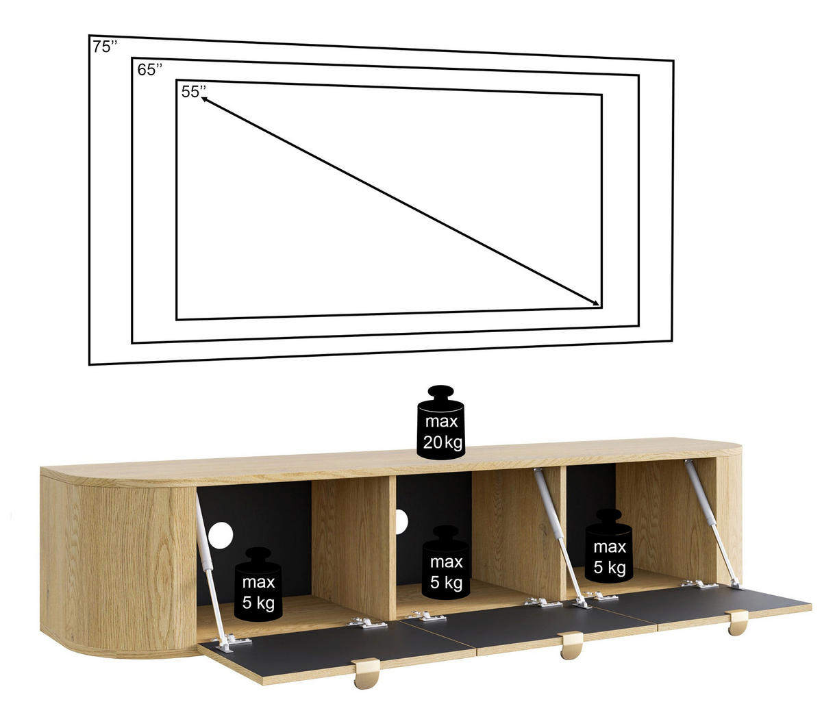 TV stolek Coru, dub, 175 cm - tmavě hnědá, kov/kompozitní dřevo (175.4/35/39.1cm) - Selsey