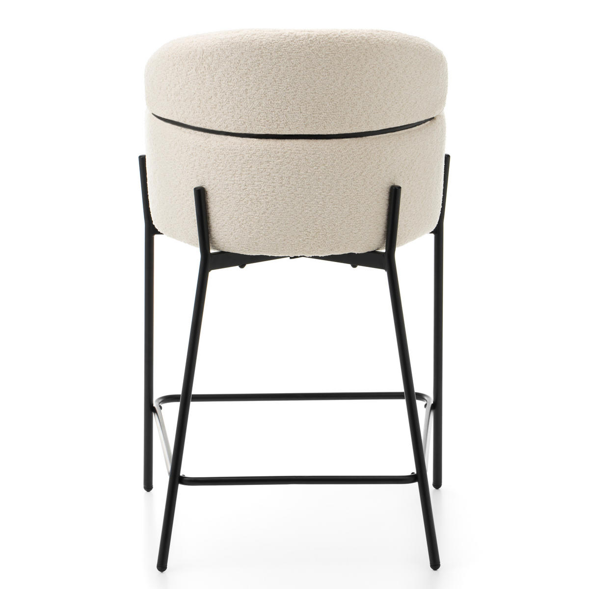 BARHOCKER BOLZANO gepolsterter mit Steppung - hellbeige - Boucle - Ecru/Schwarz, Textil/Metall (60/99/55cm) - NEW HOME