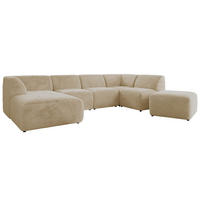 WOHNLANDSCHAFT MODARO U 6M - Creme Plüsch - Links - Creme/Schwarz, Textil (180/78/345cm) - MKS
