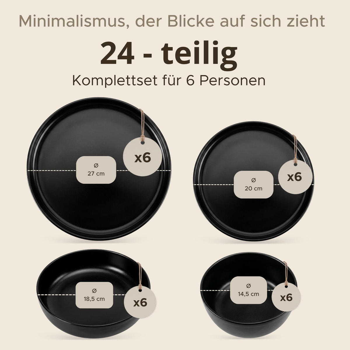 KOMBISERVICE VICTO 6 Personen 24-tlg - Schwarz, Keramik (27/2/27cm) - KONSIMO®