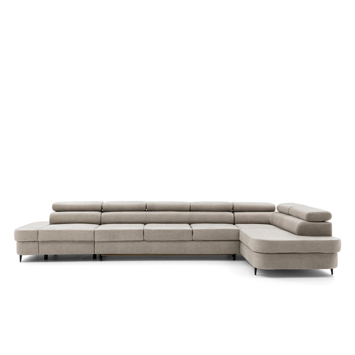 ECKSOFA PRIAM XXL L-Form Rechts mit Schlaffunktion 125x265 Velours Creme - Creme/Schwarz, Holz/Textil (420/203cm) - Muffo