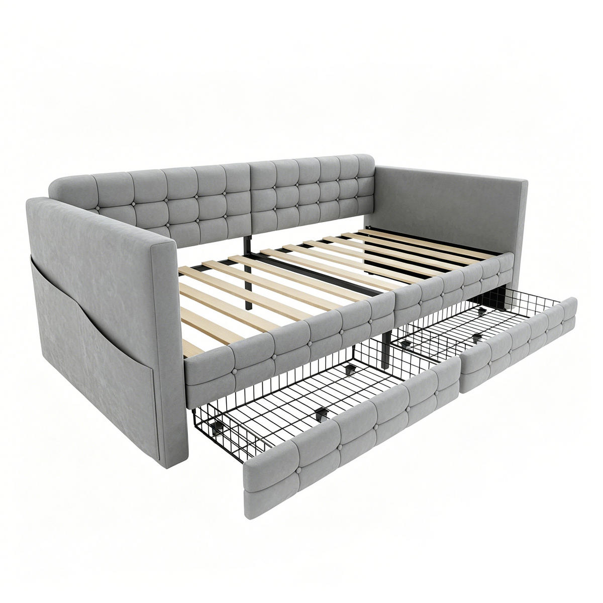 POLSTERBETT 90/190 cm DE-32664 mit 2 Schubladen Hellgrau - Hellgrau, Metall (90/190cm) - ComfortXL