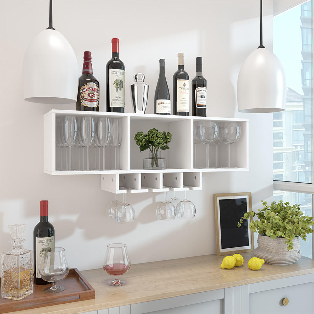 WEINGLASREGAL Vin Weiß mit Glashalter - Weiß, Holzwerkstoff (90/22/32.5cm) - Vicco