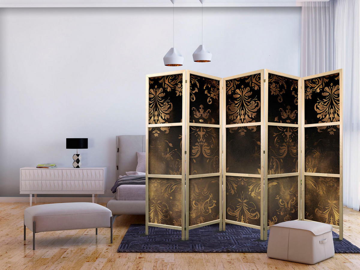 PARAVENT Japanischer 5-tlg 225x172 cm Vintage Ornamente - Braun, Holz/Textil (225/172/3cm) - Muralo