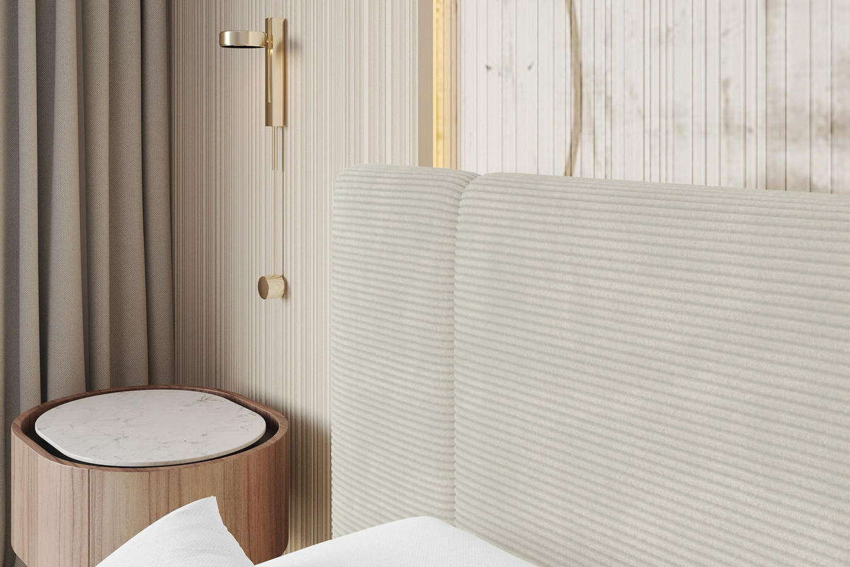 POLSTERBETT mit Bettkasten, Fußteil und Lattenrost, Bett mit Matratze H3/H4 - TEVO-Z 180x200 Creme - Sahara, Holzwerkstoff/Textil (180/200cm) - ALTDECOR