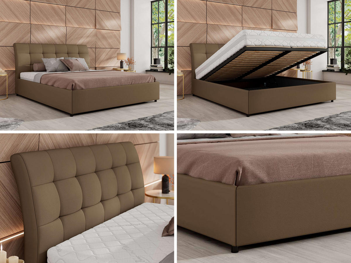 POLSTERBETT GALA CLASSIC 160/200 - Braun Kunstleder - Multipocket-Matratze - Braun, Textil (160/200cm) - MKS