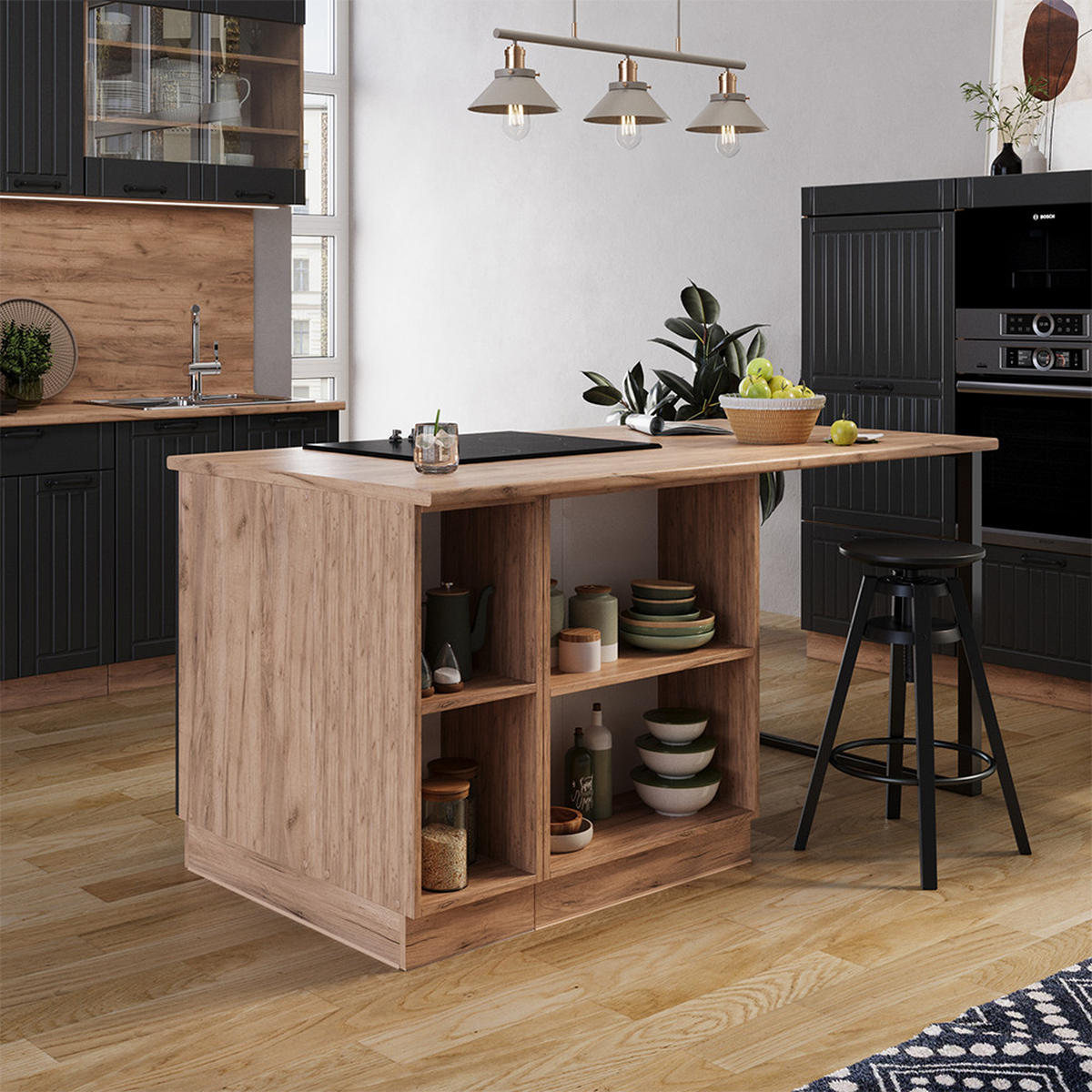 KUCHYŇSKÝ OSTROV Fame-Line Tmavě šedá - medově dubová/tmavě šedá, kompozitní dřevo (90/82/60cm) - Vicco