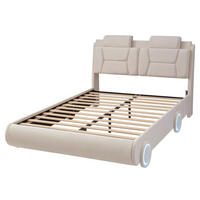 AUTOBETT 140/200 cm mit LED-Rädern, DE-41742, in Cremeweiß - Beige, Holz (140/200cm) - ComfortXL