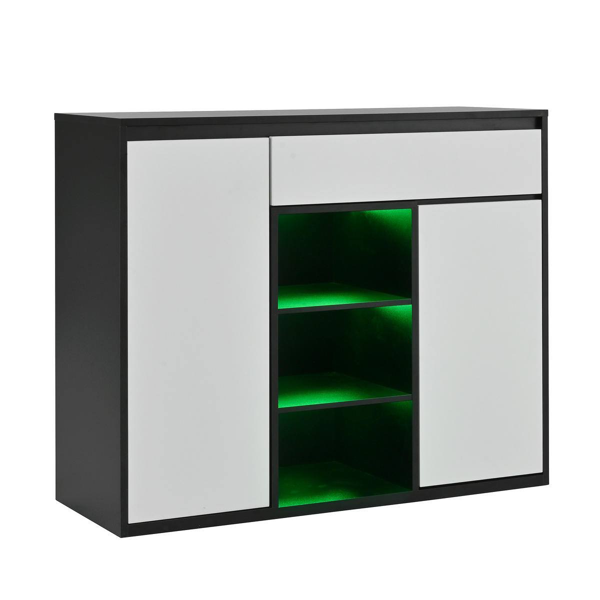 SCHUHSCHRANK 105/39,5/86 cm schwarz-weiß aus Spanplatte mit LED - Schwarz, Holzwerkstoff (105/86/39.5cm) - OKWISH