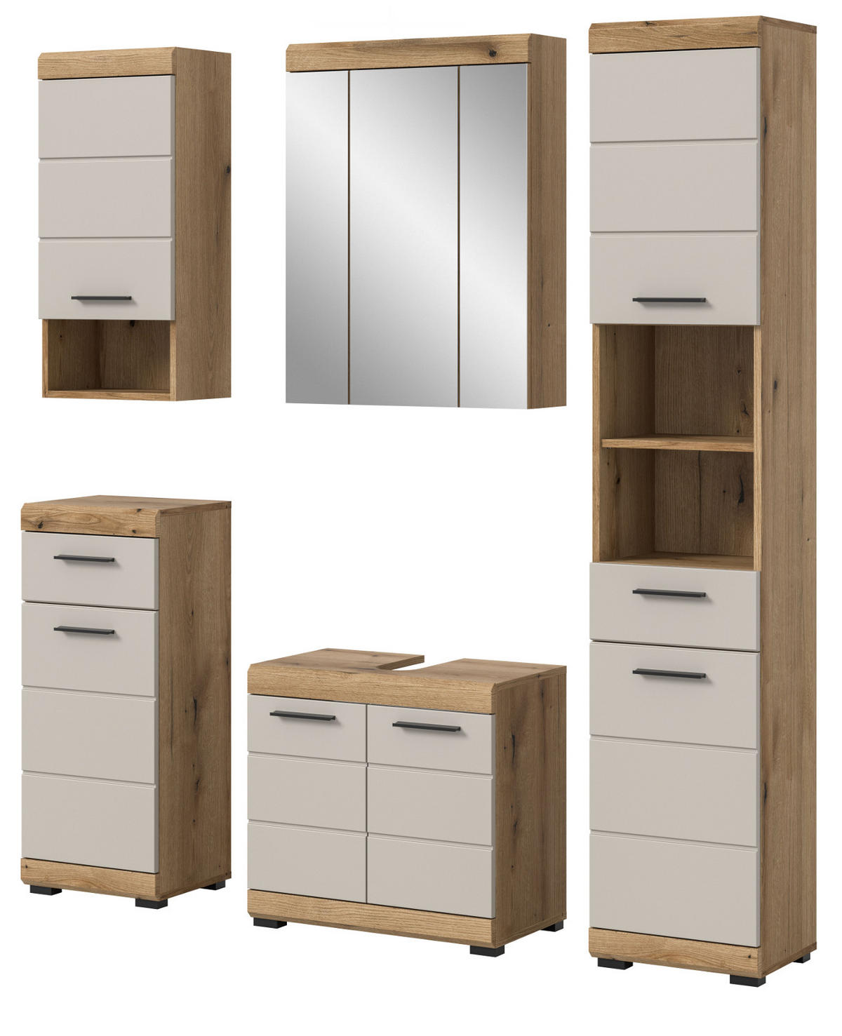 BADMÖBEL-SET Sand Kashmir, Evoke Eiche, Badkombination 164 cm 5-teilig - Kaschmir/Eichefarben, Glas/Holzwerkstoff (164/191/34cm) - Inn.Furn