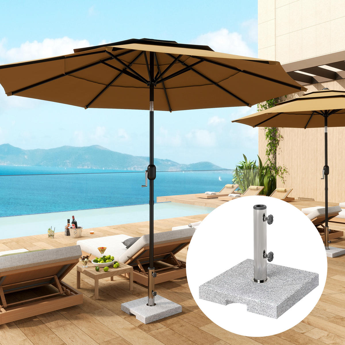 SONNENSCHIRMSTÄNDER aus Granit 21kg - Grau, Stein (38/38cm) - Outsunny
