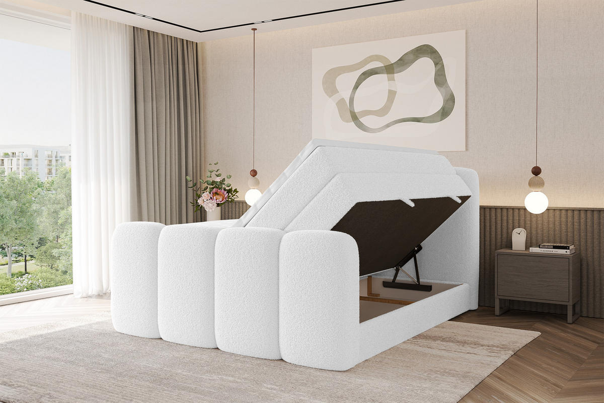 BOXBETT mit Matratze H3|H4 - NINA-Z KING - 160x200 cm - Weiß - Weiß, Holzwerkstoff (160/200cm) - ALTDECOR