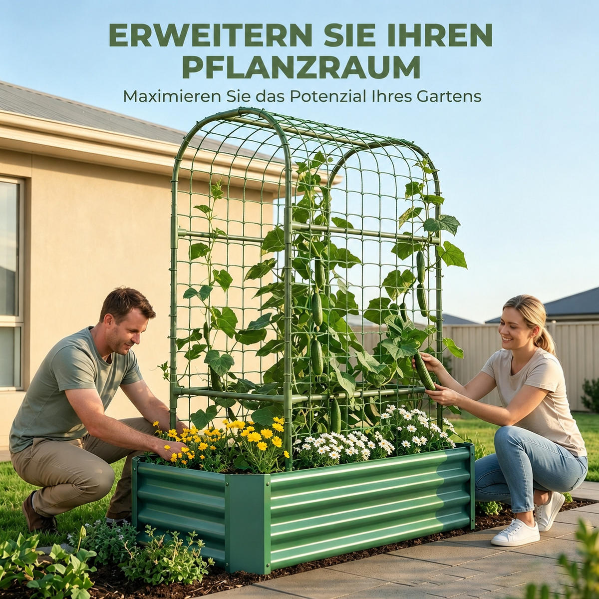 HOCHBEET 120/60/150 cm Grün Metall mit Gitter - Grün, Metall (60/150/120cm) - Oxeza