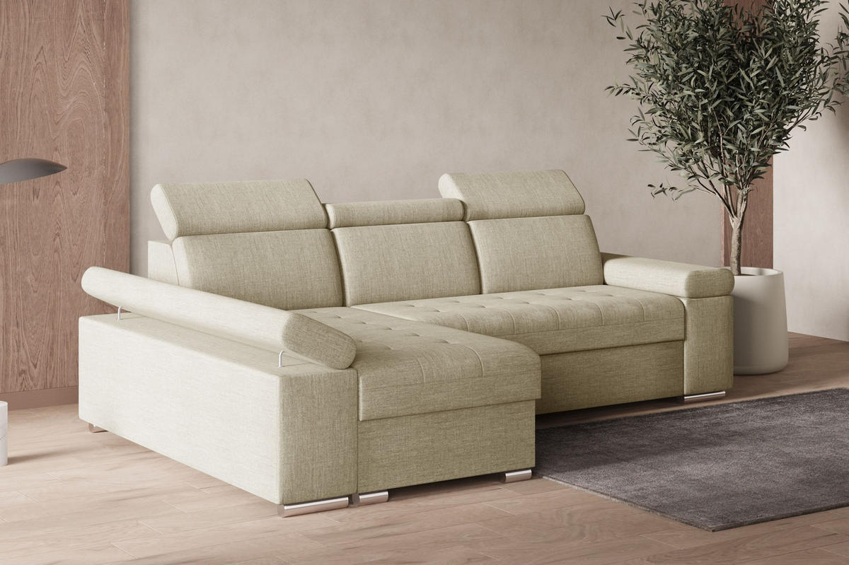 ECKSOFA mit Schlaffunktion Luka L Twist 01 - Beige - Rechts - Beige/Silberfarben, Holzwerkstoff (260/168cm) - Möblo