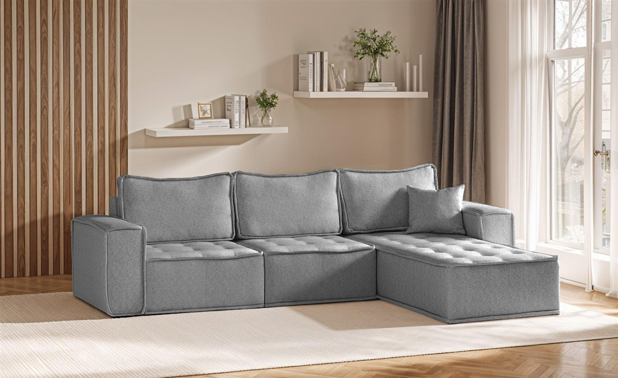 ECKSOFA Sande In Raven - Grau, Holzwerkstoff/Textil (292/192cm) - Fun Möbel