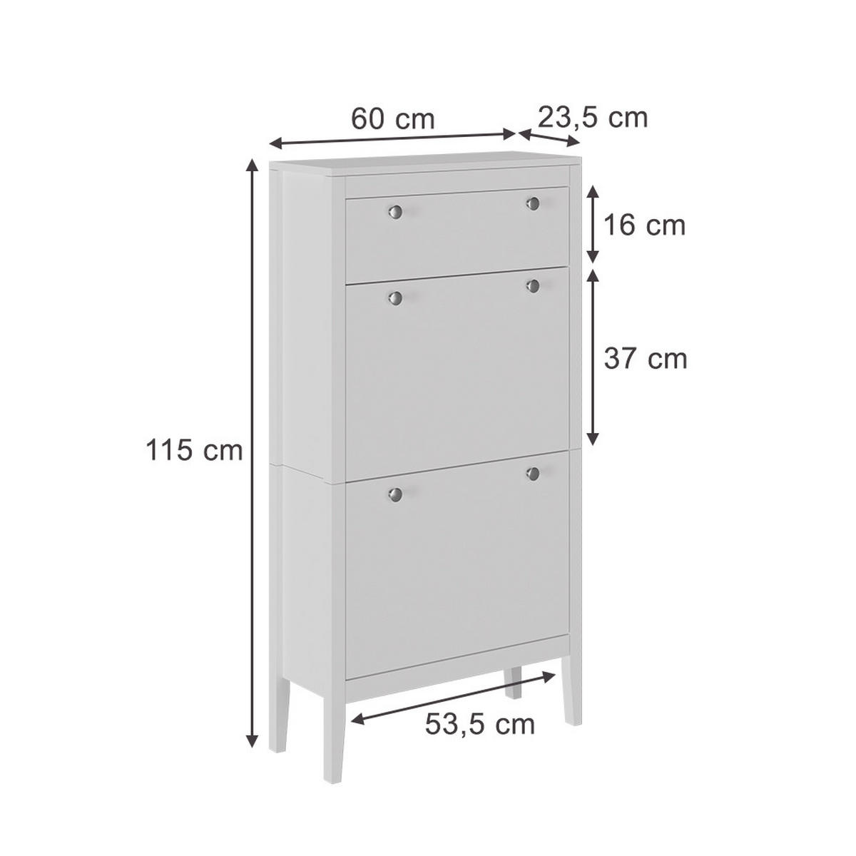 SCHUHSCHRANK Aron Weiß 60 x 115 cm - Weiß, Holzwerkstoff (60/115/23.5cm) - Vicco