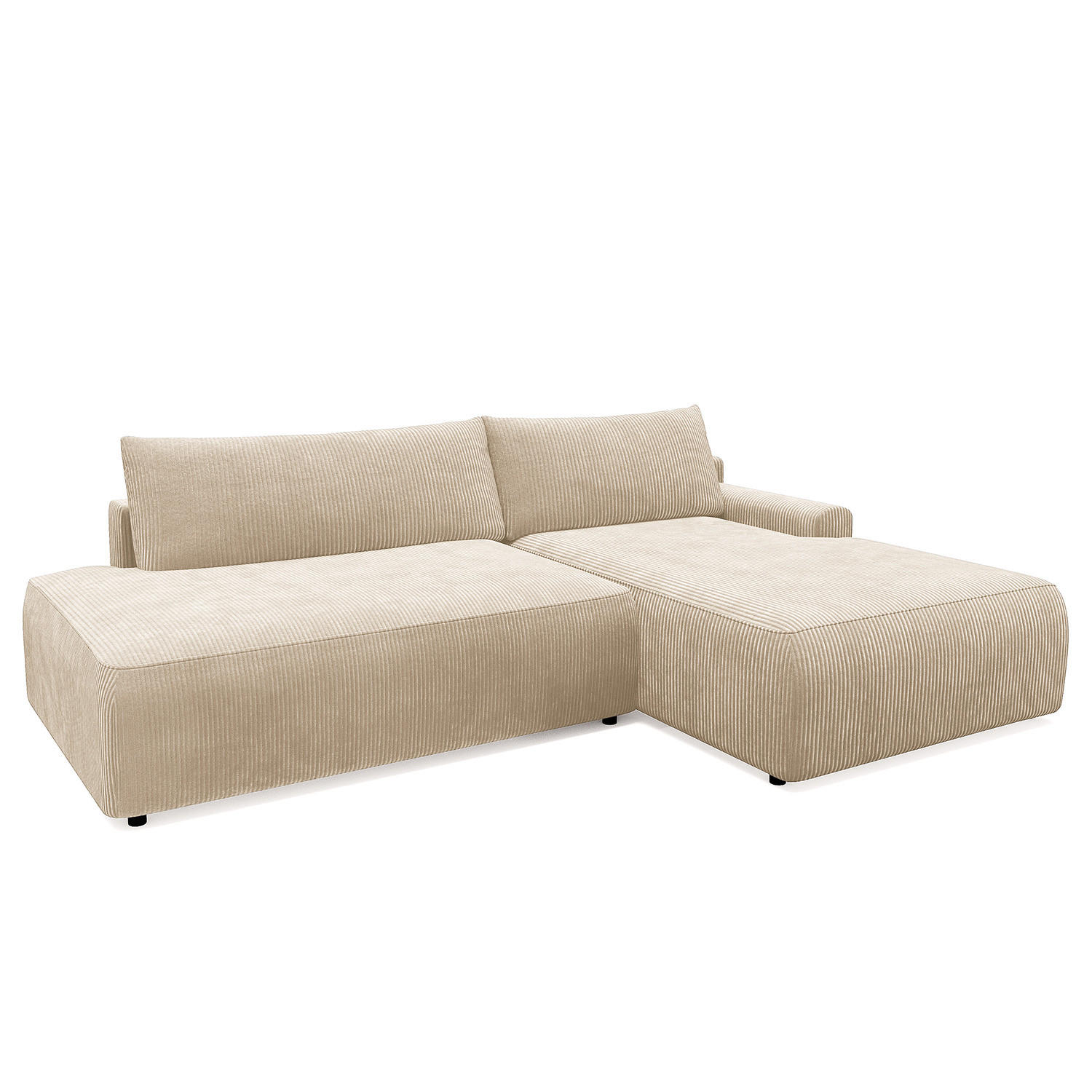 ECKSOFA mit Schlaffunktion - Longchair - Creme/Schwarz, Kunststoff/Textil (253/167cm) - home24