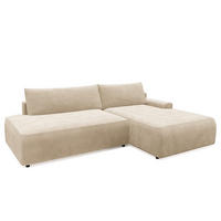 ECKSOFA mit Schlaffunktion - Longchair - Creme/Schwarz, Kunststoff/Textil (253/167cm) - home24
