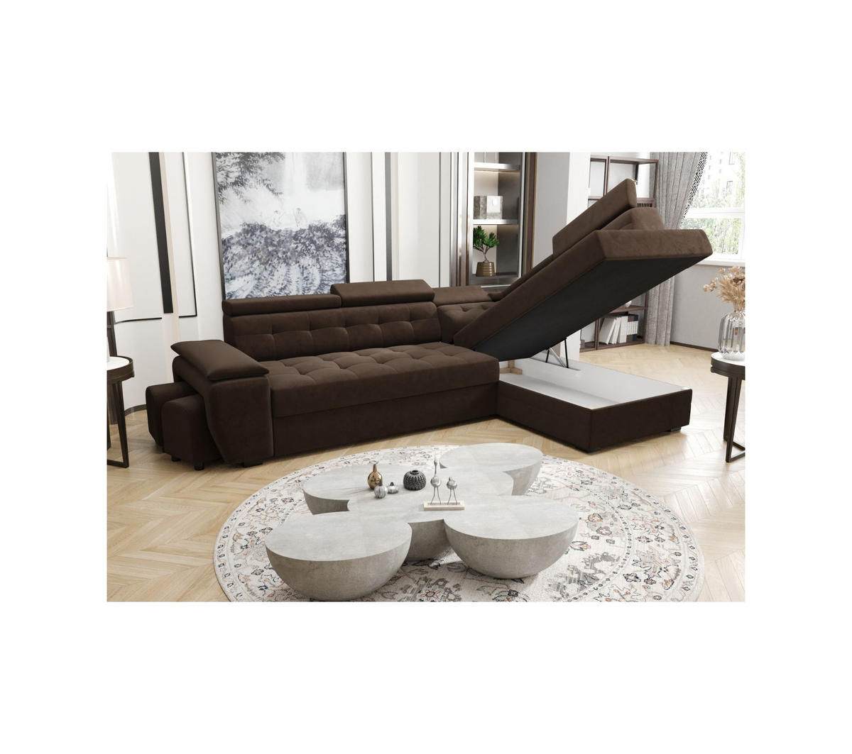 ECKSOFA KONGO RBN15, Eckcouch in L-Form mit Schlaffunktion, Farbe: Weiß, Kunstleder, Ottomane Rechts - Weiß, Textil (277/180cm) - O-Sofa